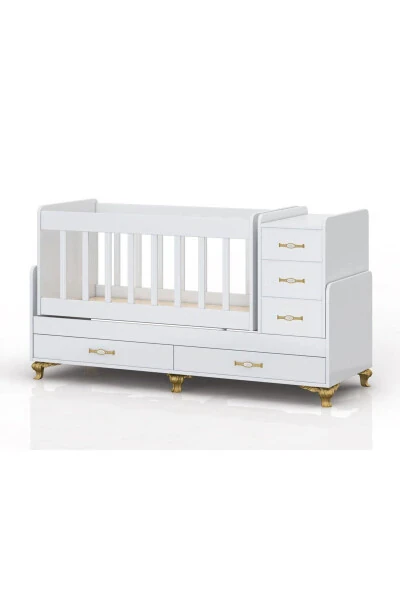 Кроватка детская 60 x 120 см, с маятником, ящиком, для новорожденных, с комплектом постельного белья. - TEMOSAN (1)