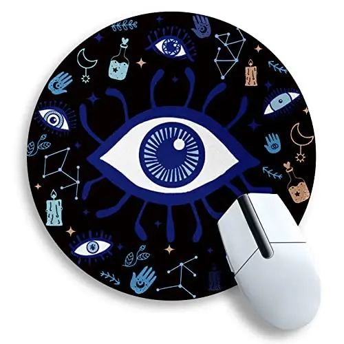 Evil Eye Round Mouse Pads for Desk, Cute Small Mousepad for Laptop Gaming Men, with Stitched Edge Non-Slip Rubber Base, Evil Eye Home Office Decor Desk Accessories Cute Office Supplies Gift for Women 