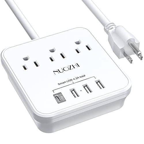 Kruiz zaruriyatlari, 3 rozetka va 4 USB porti (1 USB C) bilan 6 Ft quvvat simi, kruiz kemasi, sayohat, uy ofisi uchun o'zgaruvchan tok himoyasisiz, ETL ro'yxatga olingan, oq - 1