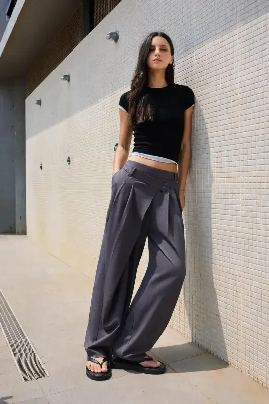 Kruvaze belli moslashtirilgan fit shim - To'q kulrang - 1