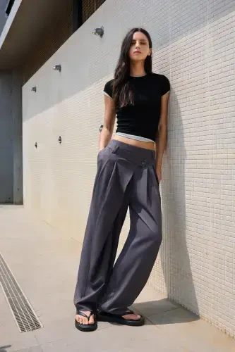 Kruvaze belli tailored fit pantolon-Koyu gri - 1