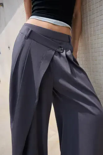 Kruvaze belli tailored fit pantolon-Koyu gri - 4