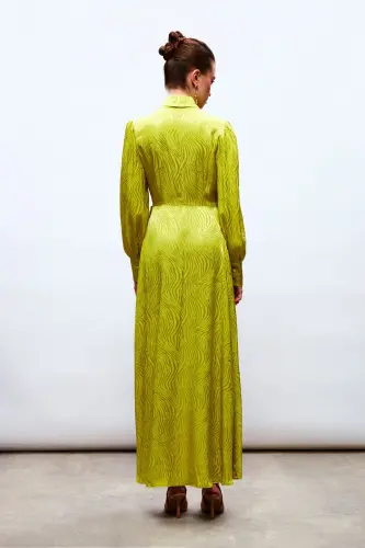 Kruvaze Desenli Uzun Elbise - Yağ Yeşili-YAĞ YEŞİLİ - 8