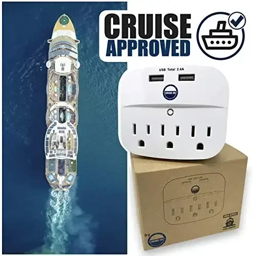 Cruise Approved Power Strip - Non Surge Protector for Cruise Ship with 2 USB Outlets - Cruise Ship Essentials 2025 for Carnival, Princess, Norwegian, Holland America, MSC & Major Cruise Lines (White) - 2