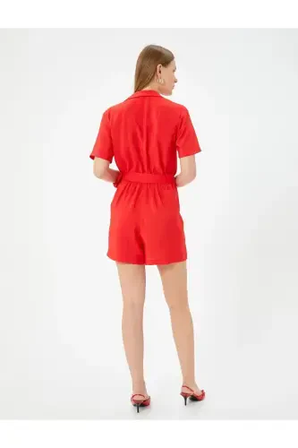 Kruvaze Short Tulum Ko'ylak Yoqali Bog'lama Detalli Qisqa Yengli - 4