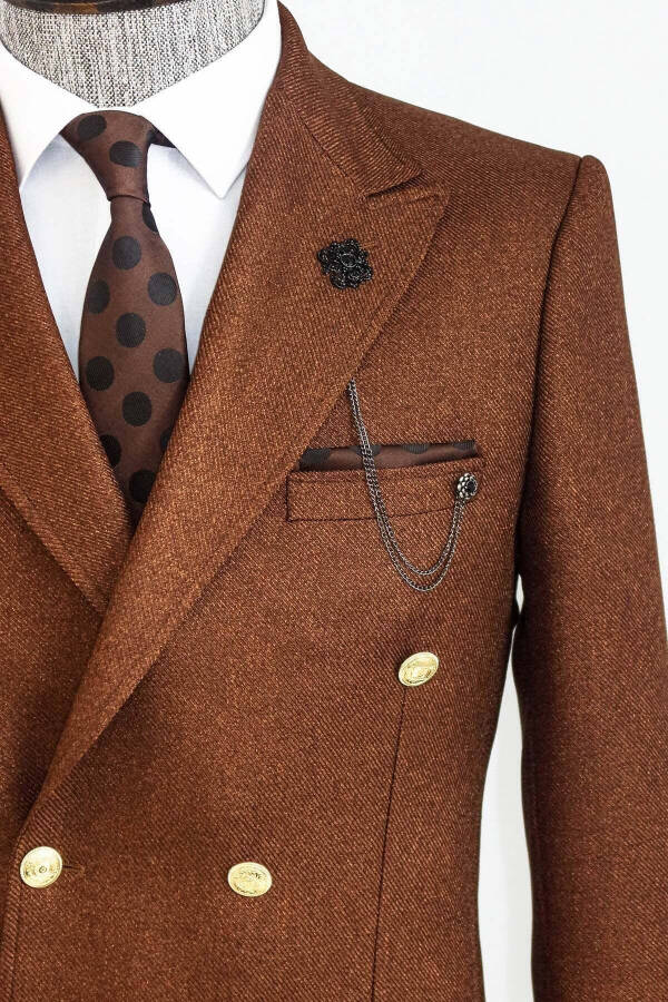 Kruvaze Slim Fit Kahverengi Erkek Ceket - Wessi - Kahverengi - 2