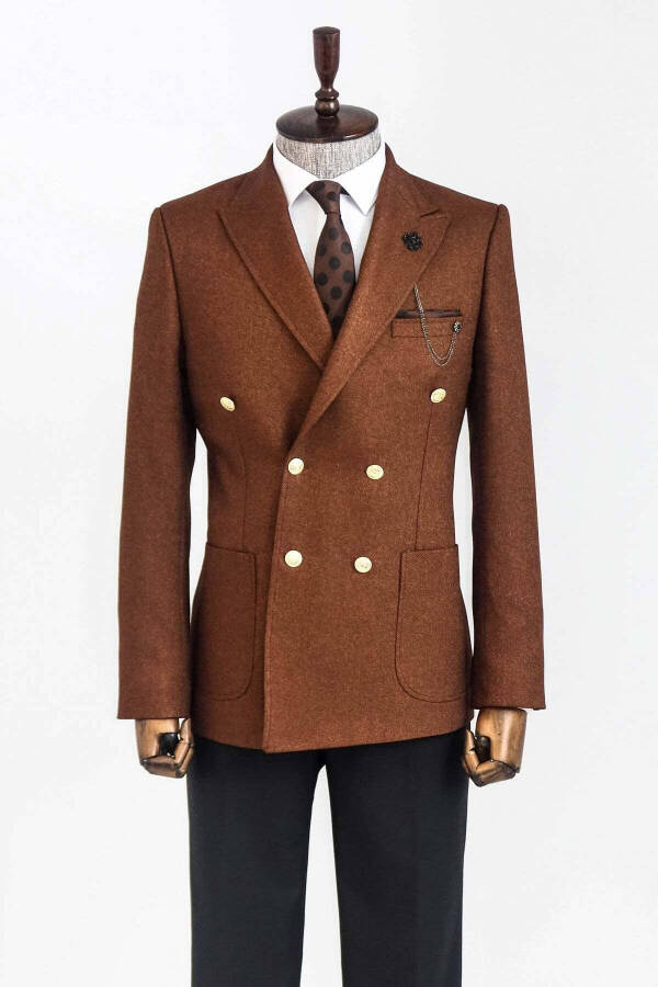 Kruvaze Slim Fit Kahverengi Erkek Ceket - Wessi - Kahverengi - 3