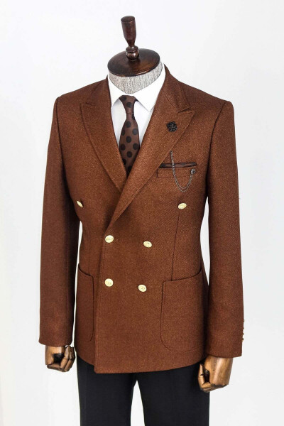 Kruvaze Slim Fit Kahverengi Erkek Ceket - Wessi - Kahverengi - 4