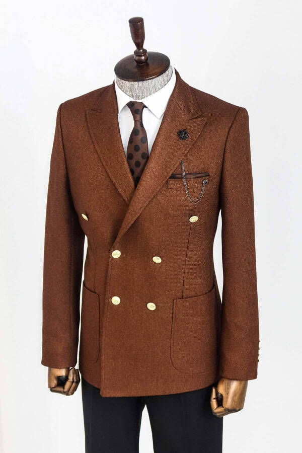 Kruvaze Slim Fit Kahverengi Erkek Ceket - Wessi - Kahverengi - 4