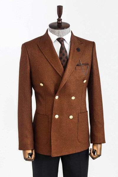 Kruvaze Slim Fit Kahverengi Erkek Ceket - Wessi - Kahverengi - 5