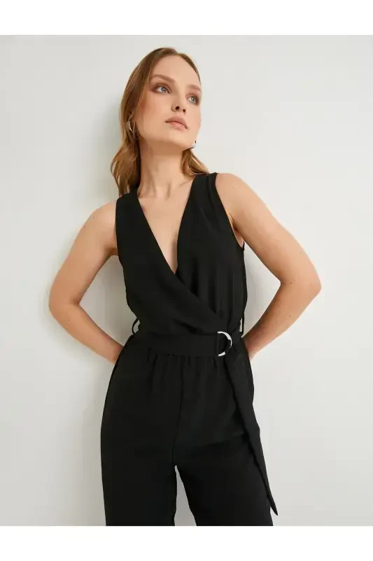 Kruvaze Tulum Kemer Detaylı V Yaka Askılı Cepli - 2