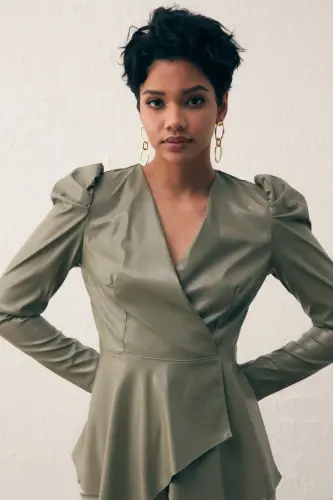 Kruvaze Yaka Teri Bluza Chog'lay Yashili-CHOG'LAY YASHILI - 2