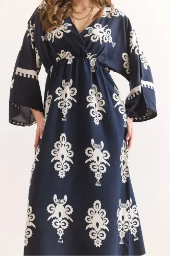 Kruvaze Yoqali Bel Lastikli Maksi Yirtmaçli Viskoza - 6