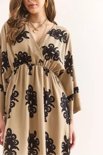 Kruvaze Yoqali Bel Lastikli Maksi Yirtmaçli Viskoza - 6