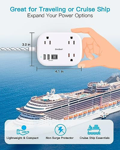Cruise Essentials 2025,One Beat Travel Power Strip with USB C,Flat Plug Extension Cord with 3 Outlets 4 USB Ports(2 USB C),5 ft Desk Wall Outlet Extender,Non Surge Protector for Cruise,Dorm Room,ETL - 3