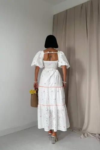 Кружевное платье Broderie с пудровыми кружевными деталями - 4