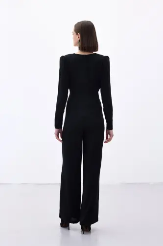 Кружевной Декоративный Креп Комбинезон - Черный-ЧЕРНЫЙ - 8