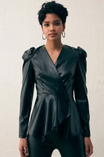 Кружевной кожаный блузон - Черный-ЧЕРНЫЙ - SATEEN (1)
