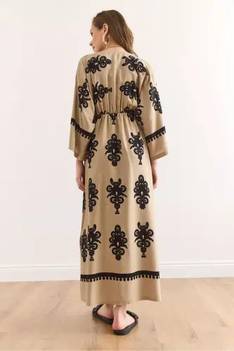 Кружевной Воротник Эластичная Талия Макси Разрез Вискоза - 7