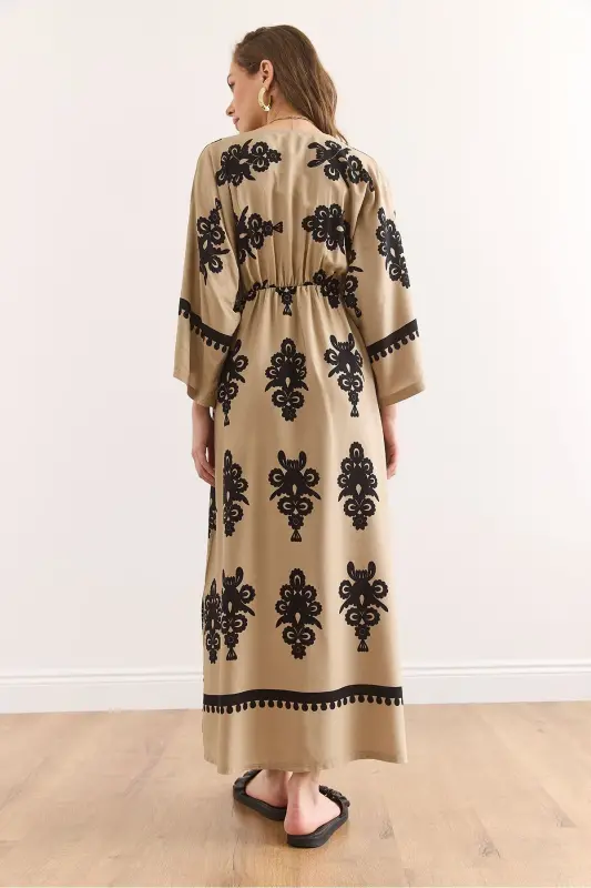 Кружевной Воротник Эластичная Талия Макси Разрез Вискоза - 7