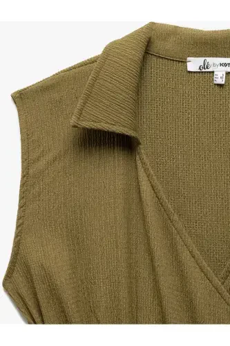 Кружевной Воротник с Деталями Завязки Без Рукавов Широкие Штаны Комбинезон Креп - 5