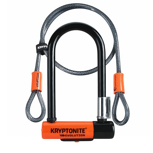 Kryptonite Evolution Mini-7 Bike U-Lock with Cable, Heavy Duty Anti-Theft Bicycle U Lock, 13mm Shackle and 10mm x4ft Length Security Cable with Mounting Bracket and Keys - Kryptonite