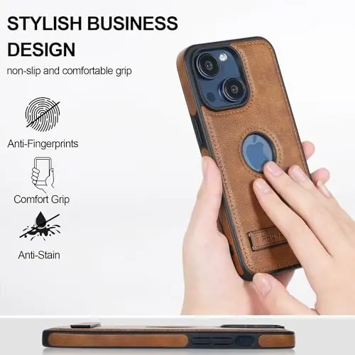 KSELF Leather Case for iPhone 14 Plus Case, Protective Slim with Kickstand Shockproof Phone Cases, Built-in Invisible Stand Compatible with iPhone 14 Plus 6.7'', Brown - 3