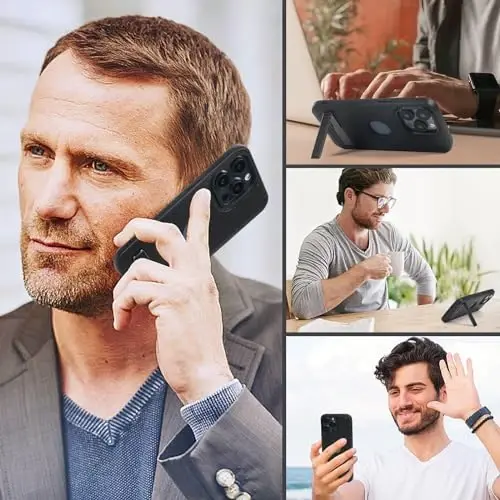 KSELF iPhone 14 Pro Kılıf için Deri Kılıf, Kickstandlı Koruyucu İnce Darbeye Dayanıklı Telefon Kılıfları, iPhone 14 Pro 6.1'' ile Uyumlu Dahili Görünmez Stand (Siyah, iPhone 14 Pro için) - 1