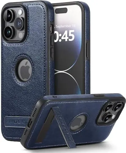 KSELF Leather Case for iPhone 14 Pro Case, Protective Slim with Kickstand Shockproof Phone Cases, Built-in Invisible Stand Compatible with iPhone 14 Pro 6.1'' (Blue, for iPhone 14 Pro) 