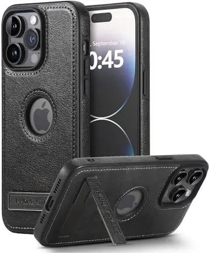 KSELF iPhone 14 Pro Max uchun charm g‘ilofi, zarbadan himoya qiluvchi yupqa qopqoq, o‘rnatilgan ko‘rinmas tirgakli telefon g‘ilofi, iPhone 14 Pro Max 6.7'' bilan mos (qora, iPhone 14 Pro max uchun) 