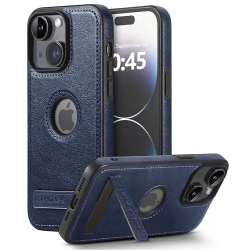 KSELF Leather Case for iPhone 15 Case, Thin Flexible Soft Grip Luxury Cover, Protective Slim with Kickstand Shockproof Phone Cases Compatible with iPhone 15 6.1''(Blue, for iPhone 15) - 1