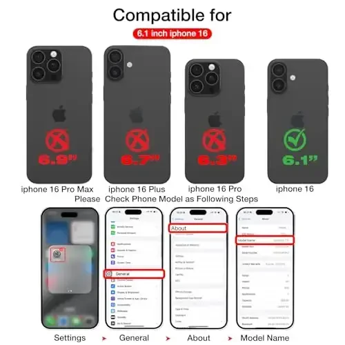 KSELF iPhone 16 uchun charm g'ilof, himoya qiluvchi ingichka, tayanchli zarbga chidamli telefon g'iloflari, o'rnatilgan ko'rinmas tayanch iPhone 16 6.1'' bilan mos (qora, iPhone 16 uchun) - 2