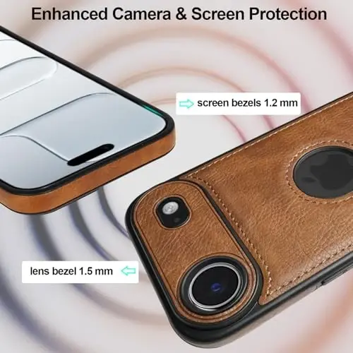 KSELF iPhone 17 Air Deri Kılıf, Destek Çubuklu İnce Koruyucu Darbeye Dayanıklı Telefon Kılıfı, iPhone 17 Air 6.6'' ile Uyumlu Dahili Görünmez Stand (Kahverengi) - 3