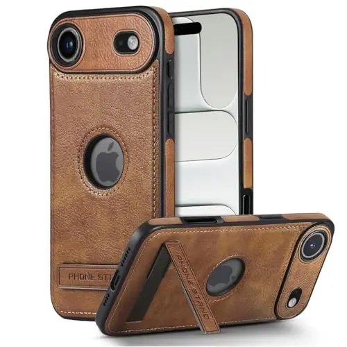 KSELF iPhone 17 Air uchun charm g'ilof, stendli himoyachi yupqa va zarbalarga chidamli telefon g'ilofi, iPhone 17 Air 6.6'' (Jigarrang) bilan mos keladigan o'rnatilgan ko'rinmas stend. - KSELF