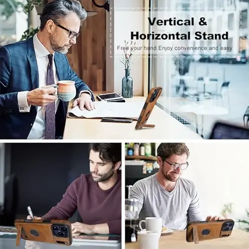 KSELF iPhone 17 Pro Deri Kılıf, Standlı İnce Koruyucu Darbeye Dayanıklı Telefon Kılıfları, iPhone 17 Pro 6.3'' ile Uyumlu Dahili Görünmez Stand (Kahverengi) - 5