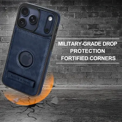 KSELF iPhone 17 Pro Max için Deri Kılıf, Destek Standlı İnce ve Darbeye Dayanıklı Koruyucu Telefon Kılıfı, iPhone 17 Pro Max 6.9'' ile Uyumlu Dahili Görünmez Stand (Mavi) - 4