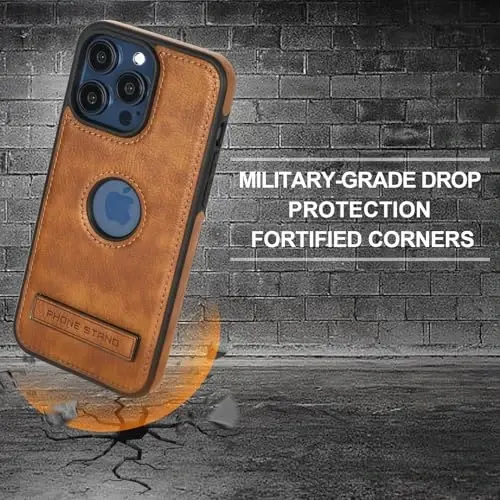 KSELF Кожаный чехол для iPhone 15 Pro Max, тонкий гибкий мягкий роскошный чехол, защитный тонкий чехол с подставкой, противоударный чехол, совместимый с iPhone 15 Pro Max 6,7'', коричневый - 5