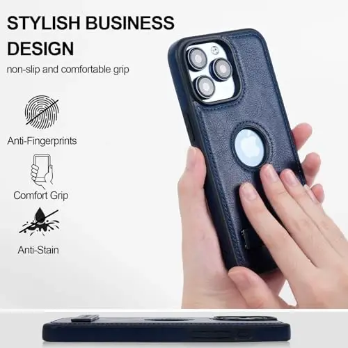 KSELF Leather Case for iPhone 13 Pro Case, Protective Slim with Kickstand Shockproof Phone Cases, Built-in Invisible Stand Compatible with iPhone 13 Pro 6.1'' (Blue, for iPhone 13 Pro) - 3