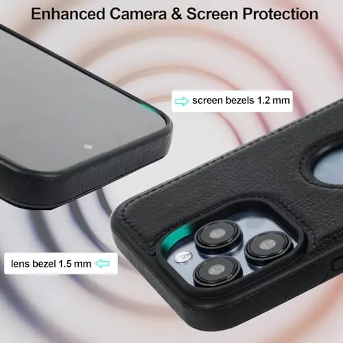 KSELF Leather Case for iPhone 14 Pro Case, Protective Slim with Kickstand Shockproof Phone Cases, Built-in Invisible Stand Compatible with iPhone 14 Pro 6.1'' (Black, for iPhone 14 Pro) - 4
