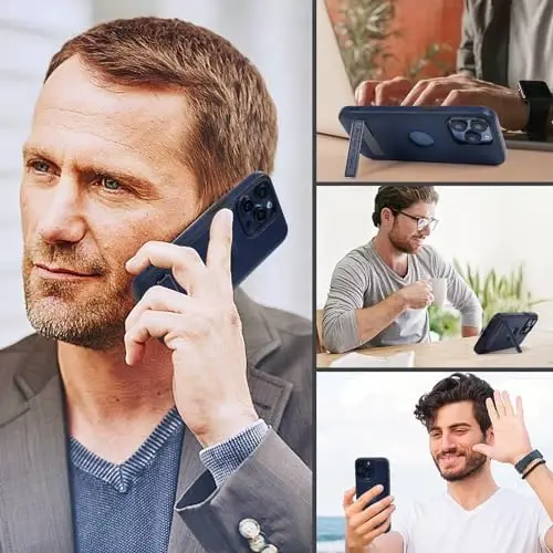 KSELF Leather Case for iPhone 14 Pro Case, Protective Slim with Kickstand Shockproof Phone Cases, Built-in Invisible Stand Compatible with iPhone 14 Pro 6.1'' (Blue, for iPhone 14 Pro) 