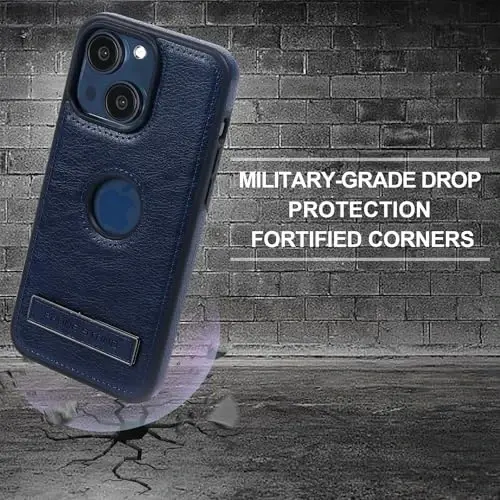 KSELF Leather Case for iPhone 15 Plus, Thin Flexible Soft Grip Luxury Cover, Protective Slim with Kickstand Shockproof Phone Case, Blue - 5