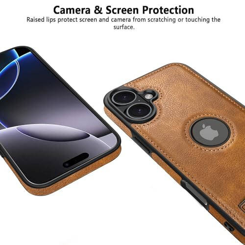 KSELF Leather Case for iPhone 16 Case, Protective Slim with Kickstand Shockproof Phone Cases, Built-in Invisible Stand Compatible with iPhone 16 6.1'' (Brown, for iPhone 16) - 3