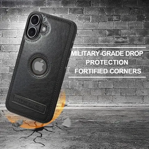 KSELF Leather Case for iPhone 16 Plus Case, Protective Slim with Kickstand Shockproof Phone Cases, Built-in Invisible Stand Compatible with iPhone 16 Plus 6.7'' (Black, for iPhone 16 Plus) - 5