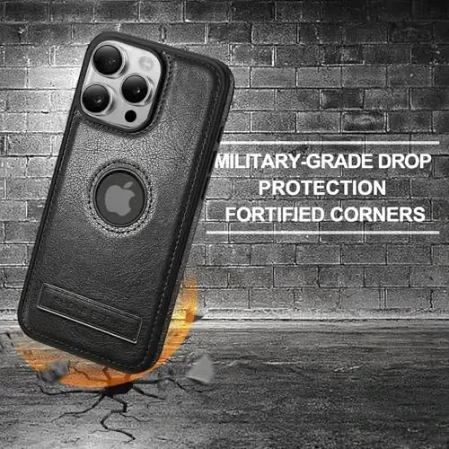 KSELF Leather Case for iPhone 16 Pro Case, Protective Slim with Kickstand Shockproof Phone Cases, Built-in Invisible Stand Compatible with iPhone 16 Pro 6.3'' (Black, for iPhone 16 Pro) - 5