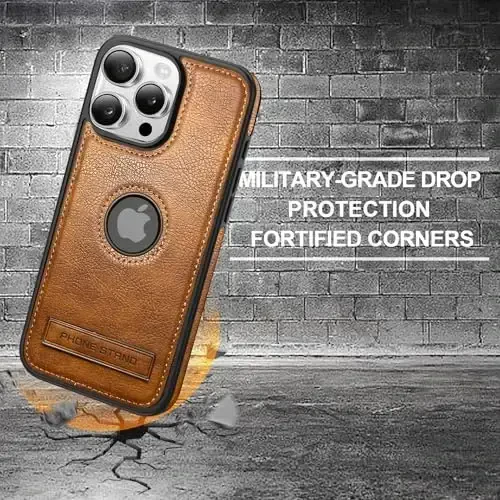 KSELF Leather Case for iPhone 16 Pro Case, Protective Slim with Kickstand Shockproof Phone Cases, Built-in Invisible Stand Compatible with iPhone 16 Pro 6.3'' (Brown, for iPhone 16 Pro) - 5