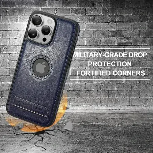 KSELF Leather Case for iPhone 16 Pro Max Case, Protective Slim with Kickstand Shockproof Phone Cases, Built-in Invisible Stand Compatible with iPhone 16 Pro Max 6.9'' (Blue, for iPhone 16 Pro Max) - 5