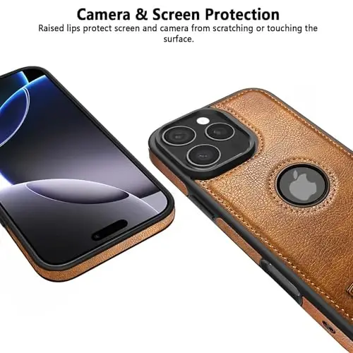 KSELF Leather Case for iPhone 16 Pro Max Case, Protective Slim with Kickstand Shockproof Phone Cases, Built-in Invisible Stand Compatible with iPhone 16 Pro Max 6.9'' (Brown, for iPhone 16 Pro Max) - 4