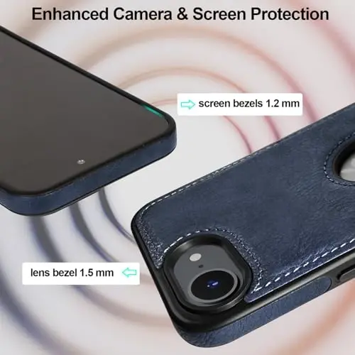 KSELF Leather Case for iPhone 16e Case, Protective Slim with Kickstand Shockproof Phone Cases, Built-in Invisible Stand Compatible with iPhone 16e 6.1'', Blue - 4