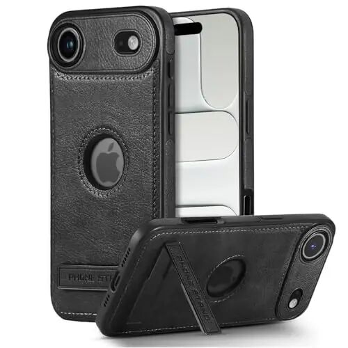 KSELF Leather Case for iPhone 17 Air Case, Protective Slim with Kickstand Shockproof Phone Cases, Built-in Invisible Stand Compatible with iPhone 17 Air 6.6'' (Black) - KSELF