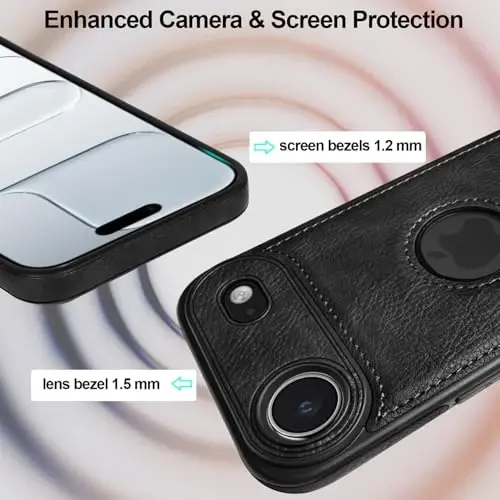 KSELF Leather Case for iPhone 17 Air Case, Protective Slim with Kickstand Shockproof Phone Cases, Built-in Invisible Stand Compatible with iPhone 17 Air 6.6'' (Black) - 3